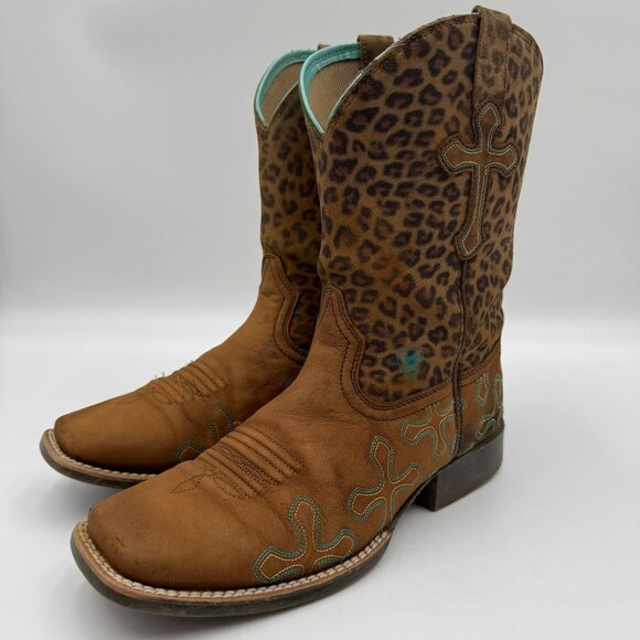 Ariat | Shoes | Ariat Cheetah Print Cross Square Toe Western Boots Size ...